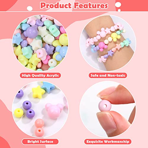 900Pcs Acrylic Pastel Beads, Shynek Colorful Plastic Candy Beads Include Heart Beads Star Beads Round Beads, Chunky Cute Beads for Bracelets Jewelry Making