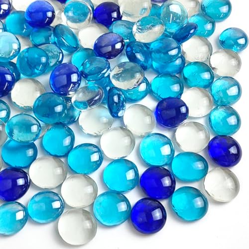FANTIAN 5lbs Flat Glass Marbles for Vase, 500 Pcs Glass Pebbles. Decorative Glass Beads for Vase Fillers Candle Aquarium Crafts Fire Pit Glass and Wedding Decor - color: Mixed Blue, size: 5 Pounds