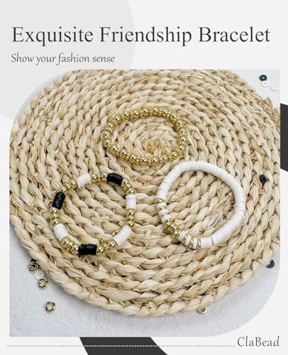 ClaBead Bracelet Making Kit for Boys 3200Pcs, Clay Beads Bracelet Kit with Gold Beads and Gold Flower, Swift Friendship Beads Bracelet Kit for Bracelets Making - color: Black & White