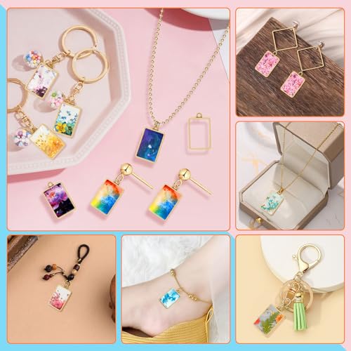 50pcs Open Bezels for Resin,Rectangle Open Frame Pendant Geometric Hollow Frame Pendant Resin Casting Frames Pendants with 1 Loop for Earrings, Necklace, Bracelet, Pressed Flower, DIY Crafts(K Gold) - color: K Gold;Rectangle;Style B