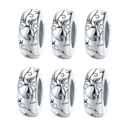 Clip Stopper Charms Sterling Silver Rondelle Spacer Bead for Bracelets (Silver) - color: Retro-Silver 6 pcs