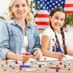 Vellibring 12 Set Independence Day Beadable Pens, 4th of July Patriotic Bead Pens with Assorted Wooden Beads Pendants for DIY Present Students Teens School Office Supplies