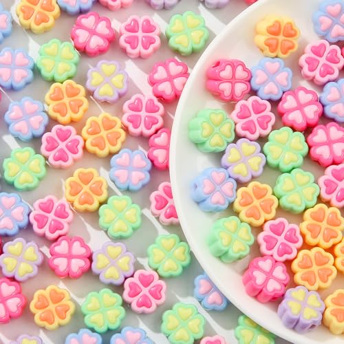 150pcs Acrylic Clover Beads Colorful Flower Beads Rainbow Clover Beads for Jewelry Making Handmade DIY Bracelet, Charms Keychain Craft Supplies (Rainbow Clover) - color: rainbow Clover