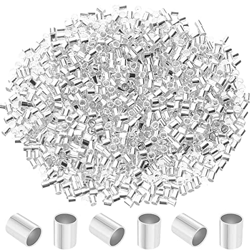 500 Pieces Crimp Tube Beads 5 Colors Plated Brass Tube Beads Column Stoppers to Secure The Ends of Jewelry Strings, Crimping Tube Accessories for DIY Jewelry Making Ornament (2x2mm) (Silver) - color: Silver