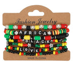 COLORFUL BLING 4th of July Bracelets for Women/Juneteenth African Beaded Stackable Layered Surfer Bracelets Rasta Jamaica Jewelry - color: stars