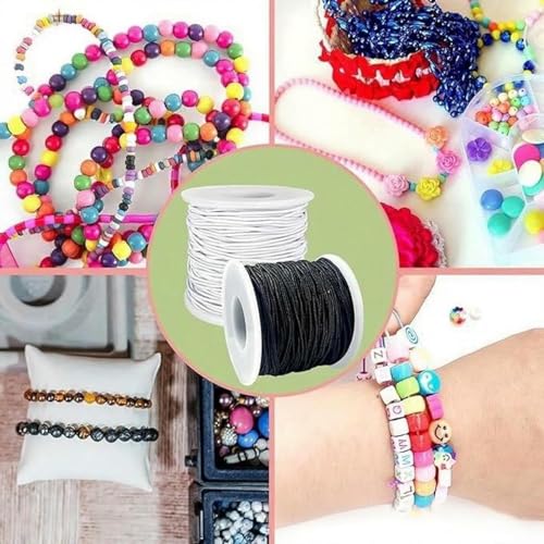 Elastic Jewelry Thread, 1mm Braided Thread, Used for Making Bracelets, Necklaces, DIY Crafts，Each roll 50 Meters, 3Rolls 150Meters (1 White+1 Black+1 Color) - color: 1 White+1 Black+1 Color