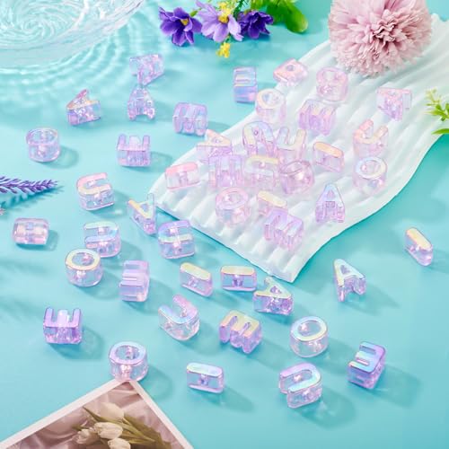 FASHEWELRY 50Pcs Iridescent Acrylic Large Letter Beads with Large Hole UV Plating Rainbow Letter Blocks Charms 3D Letters Chunky Vowel Alphabet Beads for Key Chains Necklace DIY Arts Craft (Violet) - color: Purple, size: Vowels