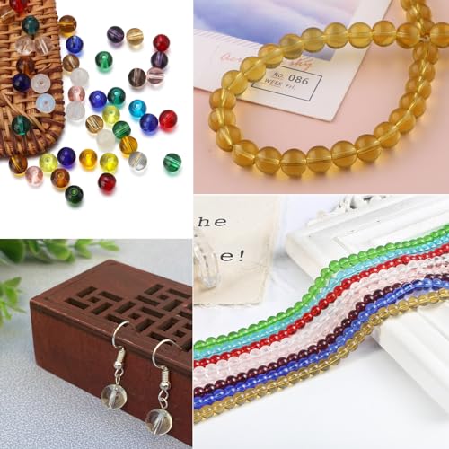 Gocelyn 476Pcs Natural Gemstone Smooth Round Crystal Glass Beads for Jewelry Making(Brown), Glass Spacer Loose Beads for Crafts Bracelets Necklaces Charms Pendants Presents 4/6/8/10/12mm - color: Round Glass Beads: Brown