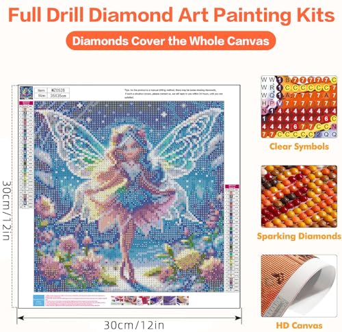 Axquilon Diamond Art Kits for Adults-Round Full Drill 5D Fairy Diamond Painting Kits for Adults Beginners Paint by Diamonds Pictures Girls Gem Art Painting Kits DIY Crafts Kits 14x14inch - color: Fairy