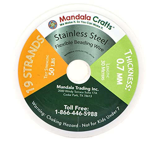 Mandala Crafts 19 Strand Beading Wire for Jewelry Making - 98 FT 21 Gauge Stainless Steel Braided Tiger Tail Wire for Bead Stringing - size: 19 Strands 21 Gauge 0.7MM 98FT