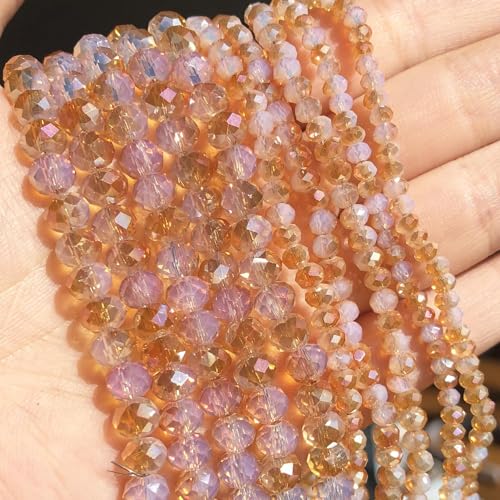 5 Strands 6mm Champagne Color Half Plated Faceted Rondelle Beads, Songxi Glass Beads for Keychain Making Necklace Earring Jewelry Making for Gemstone DIY Craft Supplies - color: Champagne Color, size: 6mm(5 Strands)