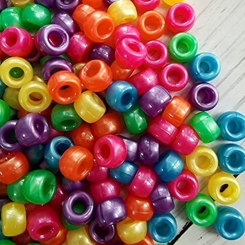 Amaney 1000Pcs Pearl Luster Pony Beads 6x9mm Mixed Colors Acrylic Beads for Making Bracelet Hair Braids Crafts - color: 1000Pearl
