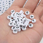 Song Xi 1200pcs White Round Acrylic Alphabet Beads - Black Letter Beads 4x7mm for Bracelets and Jewelry Making Key Chains - color: 1200pcs white black letter
