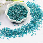 Transparent Lake Blue with Silver Lined Beads Size 8/0 Crafts Glass Seed Beads 3mm for Jewelry Making (Total About 100g About 3600pcs) - color: Transparent Lake Blue with Silver Lined, size: 3mm