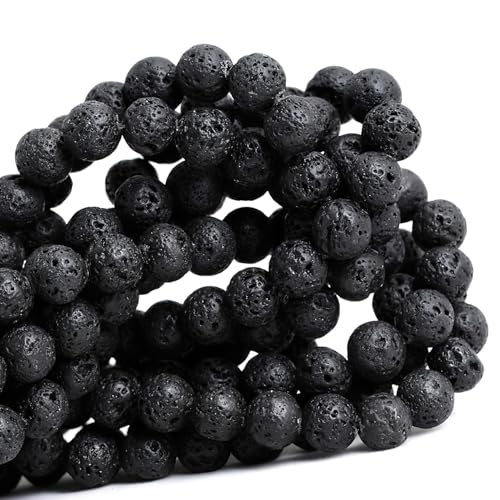 100pcs Natural Stone Beads 8mm Black Volcanic Lava Round Genuine Real Stone Beading Loose Gemstone Hole Size 1mm DIY Charm Smooth Beads for Bracelets Necklaces Earrings Jewelry Making Crafts - color: Black Lava
