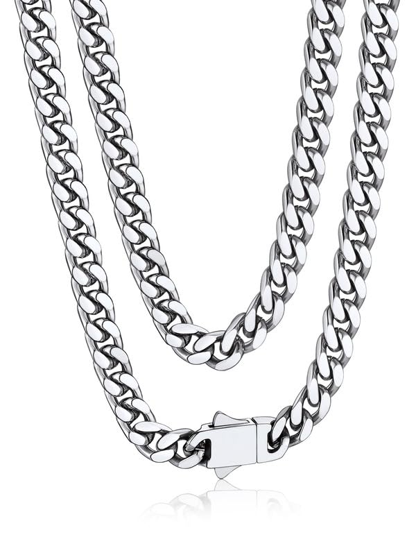 Bandmax Mens Stainless Steel Chain Necklaces 5MM/7MM/9MM/12MM Chunky Miami Cuban Link Chain Necklace Silver/Gold Plated/Black Chains for Men 18"-30" - color: 01 5MM-Silver Tone, size: 24 Inch (61cm, Pop Choice)