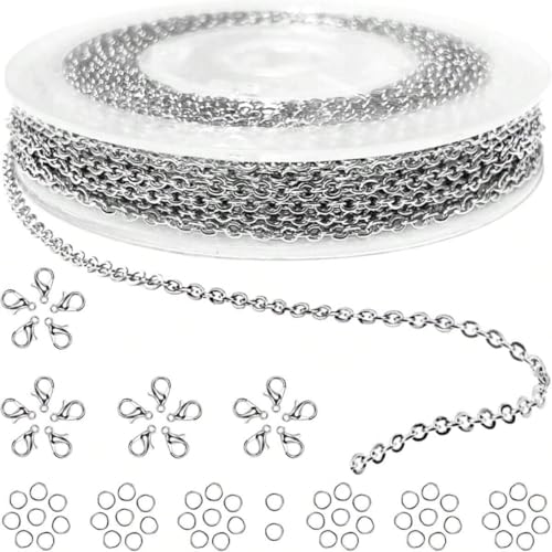 8 Roll Necklace Chains, 8 Colors Jewelry Making Metal Chains with Open Jump Rings & Lobster Clasps for Jewelry Making DIY Necklace Bracelet Anklet - color: 8 Roll