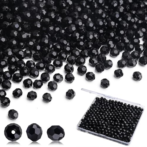 BONNY BOXX 1000pcs 6mm Acrylic Faceted Round Crystal Beads Solid Black Loose Spacer Craft Beads for DIY Bracelet Necklace Earring Keychain Jewelry Making Bags Decoration - color: Round-Solid Black, size: 6MM
