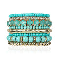 RIAH FASHION Multi Color Stretch Beaded Stackable Bracelets - Layering Bead Strand Statement Wrap Bangles - color: Natural Stone - Turquoise, size: 7.0 Inches Length