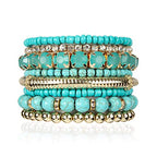 RIAH FASHION Multi Color Stretch Beaded Stackable Bracelets - Layering Bead Strand Statement Wrap Bangles - color: Natural Stone - Turquoise, size: 8.0 Inches Length