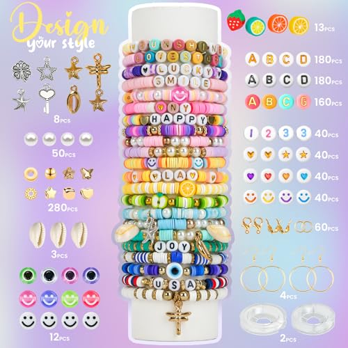 Sunlode 30,000Pcs Clay Beads Bracelets Making Kit, Beads for Bracelets 6 Boxes Bead for Jewelry Making Kit Friendship Bracelet Gifts Trendy Stuff Letter Bead Craft Adult - style: Rainbow Luxe