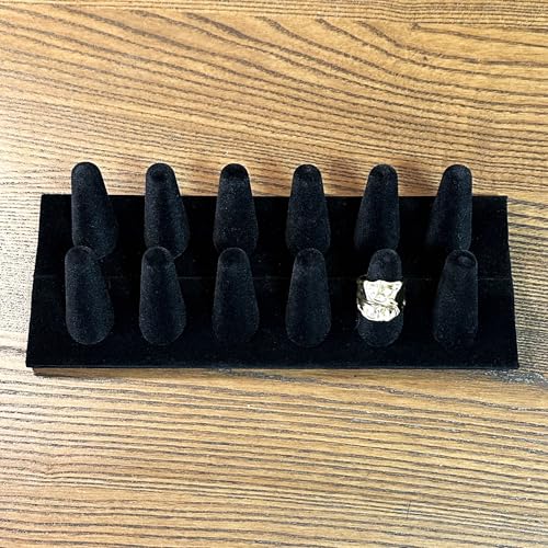 Ring Display, Black Velvet 12-Finger Ring Holder Stand, Jewelry Display for Vendors Retail, Ring Organizer for Girls Dresser