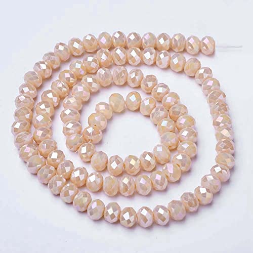 10 Strands Faceted Rondelle Glass Beads 4mm Antique White Briolette Crystal Beads Electroplate Tiny Loose Crystals 1100pcs for Bracelets Jewelry Making - color: Peachpuff, size: 4x3mm