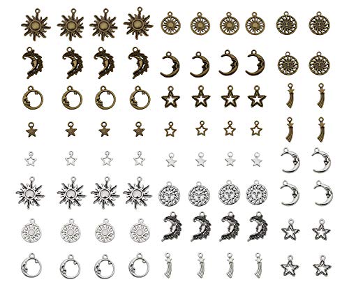 Mixed Moon and Star Charms Pendants Necklace Earrings Bracelet Charms DIY for Crafting, Jewelry Making Accessory - color: Mixed 80pcs