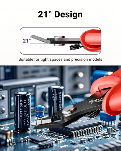 VCELINK Micro Precision Wire Cutter Spring Loaded, 5-Inch Flush Cutter Pliers, Nippers, Small Side Cutter for Electronics, Zip Ties, Craft and Jewelry, Red - color: Red