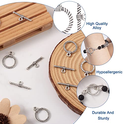 Pandahall 10 Sets Antique Silver Tibetan Alloy Toggle Clasps Round Bracelet Jewelry Clasp Connectors for Necklace Bracelet Jewelry Making