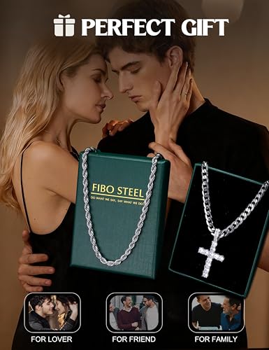 925 Sterling Silver Cross Necklace Men - CZ Cross Pendant Layered Necklaces Waterproof Stainless Steel Link Rope Chain Silver Necklace Stack Jewelry with Gift Box 16-30 Inches - size: 20&22in