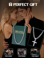 925 Sterling Silver Cross Necklace Men - CZ Cross Pendant Layered Necklaces Waterproof Stainless Steel Link Rope Chain Silver Necklace Stack Jewelry with Gift Box 16-30 Inches - size: 28&30in