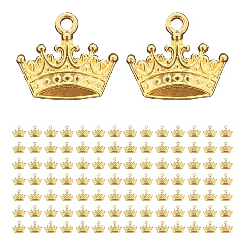pson 100PCS Crown Charms Pendants, Vintage Mini Queen Crown Connector with Crystal Rhinestones, 3D Royal Tiara Charm for DIY Jewelry Making, Necklace Bracelet Craft - color: Gold