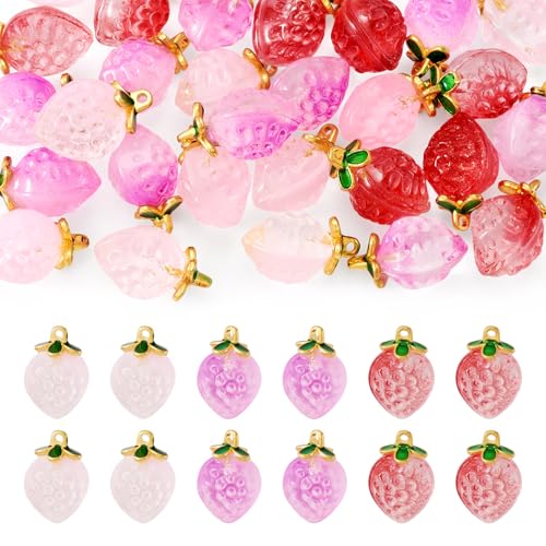 Craftdady Fruit Dangle Charms Pendants Cute Resin Food Pendants Apple Orange Pineapple Strawberry Pendants Lovely Vegetable Mushroom Charms for DIY Craft Earring Bracelet Necklace Jewelry Making - color: 3 Colors Strawberry