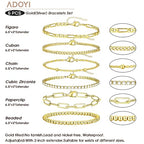 adoyi Gold Bracelets for Women, 14K Gold Plated Stackable Bracelet Stack Set Adjustable Charm Paperclip Chain Cuban Link Layered Waterproof Jewelry Sets Gifts for Womens - color: Gold 6.5 IN General Wrist