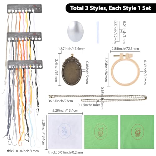 SUNNYCLUE DIY 3 Sets Embroidery Pendant Kit Embroidery Necklace Kits with Instructions Thread Needle Hoops Chains Cute Cat Themed Stitch Kit for Sweater Necklace Crafts Jewelry Making Beginner Starter - style: Cat