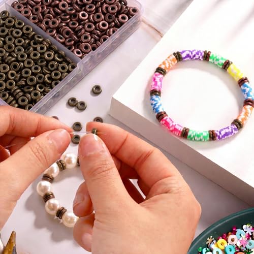 Batiyeer 800 Pcs 6mm Flat Spacer Beads for Jewelry Making, Rondelle Disc Beads Bulk, Gold & Mixed Color Bead Spacers for Bracelets Necklaces DIY Crafts (Old Red Bronze,Copper) - color: Old red bronze,Copper