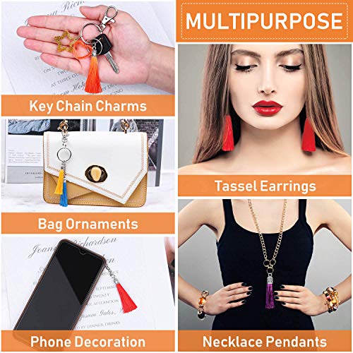 Tassels for Jewelry Making, Flasoo 100 Pieces Keychain Tassel Charms Silky Handmade Tassels Bulk for Resin DIY Crafts, Bracelets, Earrings, Keychain, Necklace