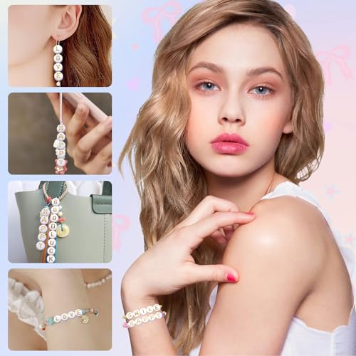 Amaney 1000pcs Gold Letter Beads 74mm White Round Acrylic Alphabet Beads for Jewelry Making Bracelets Necklaces Key Chains - color: White&Gold
