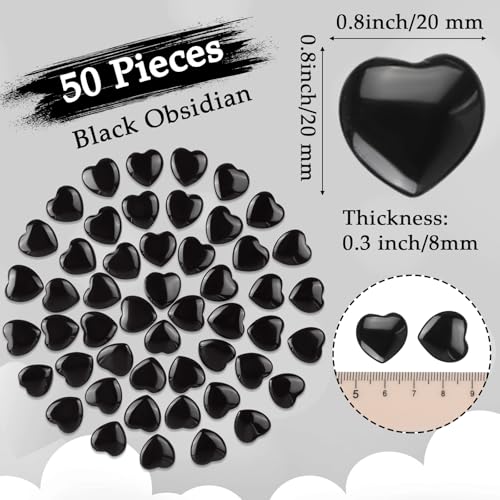 Gerrii 50 Pcs Heart Healing Stone Bulk Quartz Heart Inspirational Stones Gift for Women Love Pocket Polished Natural Energy Balancing Meditation 0.8 Inch(Black) - color: Black