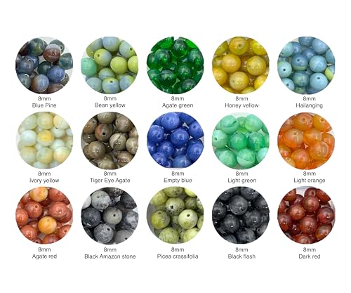 300pcs 8 mm Natural Boulder Beads & amp; Synthetic Agate Energy Stone, Loose Stone gem Fitting Hole Size 1 mm, DIY Smooth Beads Necklace Bracelet, Jewelry Making - color: 8mmNatural stone synthetic agate-A