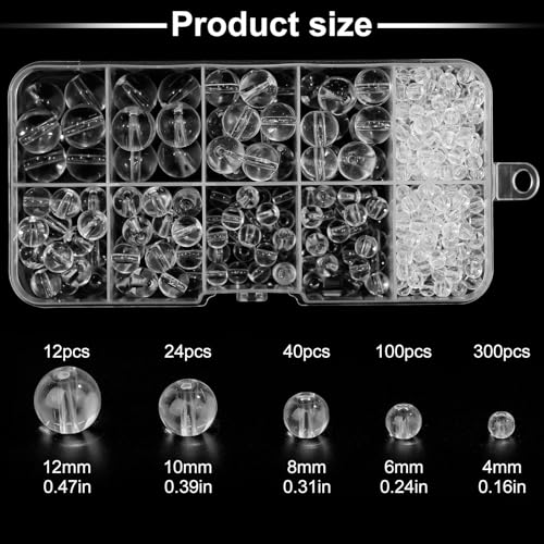 Gocelyn 476PCS Clear Crystal Round Glass Beads for Jewelry Making, Transparent Glass Spacer Loose Beads for Crafts Bracelets Necklaces Charms Pendants Gifts Presents Friendship - color: Round Glass Beads: Transparent