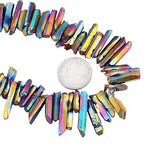 SUNYIK Rainbow Titanium Coated Crystal Points Quartz Rough Sticks Spikes Point Beads 15 inch Strand Drilled - color: #2-Rainbow(Rough), size: 0.4"-1.3"