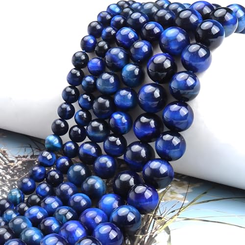 100pcs Natural Stone Beads 8mm Blue Tiger Eye Round Genuine Real Stone Beading Loose Gemstone Hole Size 1mm DIY Charm Smooth Beads for Bracelets Necklaces Earrings Jewelry Making Crafts - color: Sapphire Blue Tiger Eye