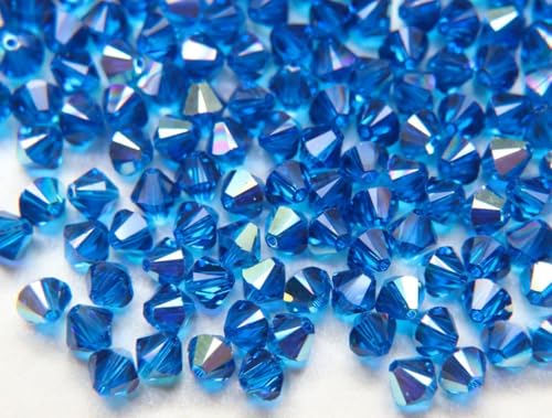 100pcs Authentic Preciosa 3mm (0.12 Inch) Small Faceted Bicone Crystal Loose Beads Capri Blue AB Compatible with Swarovski Elements Crystals for Jewelry Making Pre-B364 - color: Capri Blue AB, size: 3mm (0.12 Inch) - 100pcs