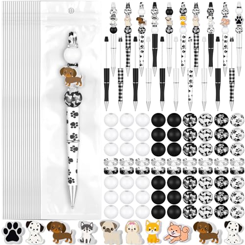 Colarr 24 Sets Plastic Beadable Pens DIY Pens Making Kit Assorted Wood Beads Crystal Spacer Black Ink Ballpoint for Women Crafts Office Family Gifts(Dog) - style: Dog