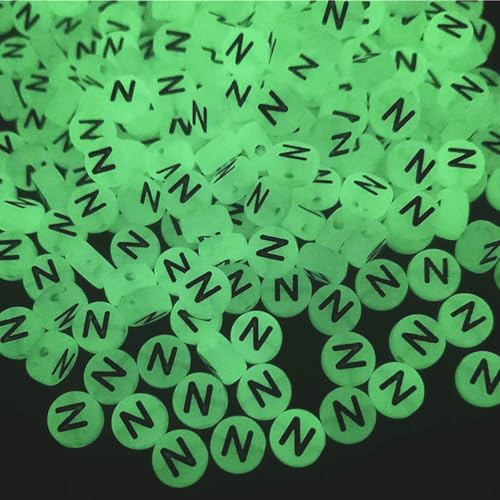 200PCS Letter Beads Glow in The Dark 4x7mm Acrylic Alphabet Letter N Beads for Jewelry Making Bracelet - color: N-200PCS