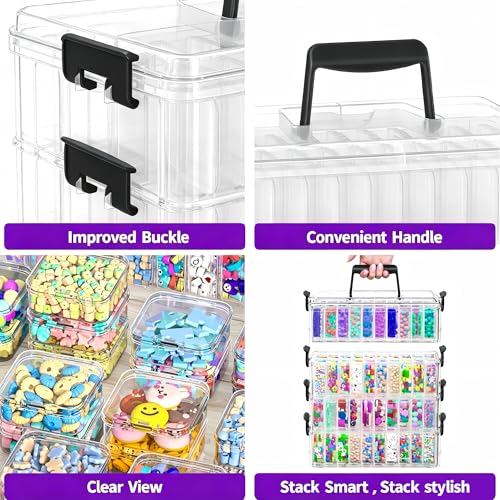 Bead Organizer Box 120 Pcs, 4-Tier Large Capacity Stackable Bead Storage Containers, Portable Plastic Craft Organizers for Jewelry Making, Bracelets, DIY, Nail Art Charms - size: 4-tier 120 Compartments