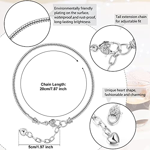 Junkin 12 Pcs Snake Chain Charm Bracelet with Heart Lobster Clasp Extender Adjustable Christmas DIY Metal Bracelet Chain for Women Jewelry Making Gifts Supplies 7.87 Inches - color: Silver