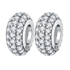 Spacer Stopper Beads for Bracelets & Necklaces, 925 Sterling Silver Beads | Smooth & Pave Cubic Zirconia (White, Blue, 18K Gold Plated) | Anti-Slide Separator Charms S925 Women Jewelry - color: 2Pcs Silver CZ Spacer